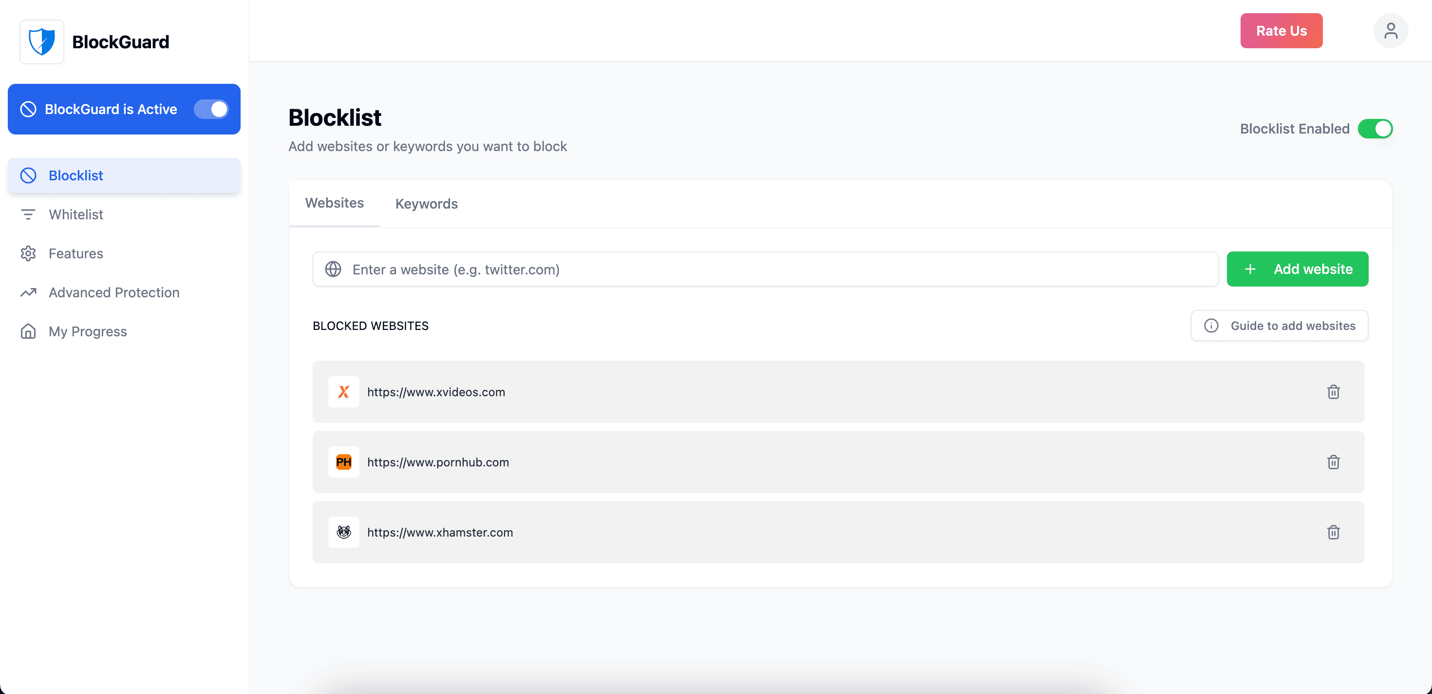 Screenshot of BlockGuard Chrome Extension